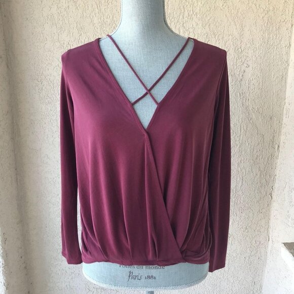 Antho Alya Plum Strappy Wrap Front Long Sleeve Top - Picture 1 of 7